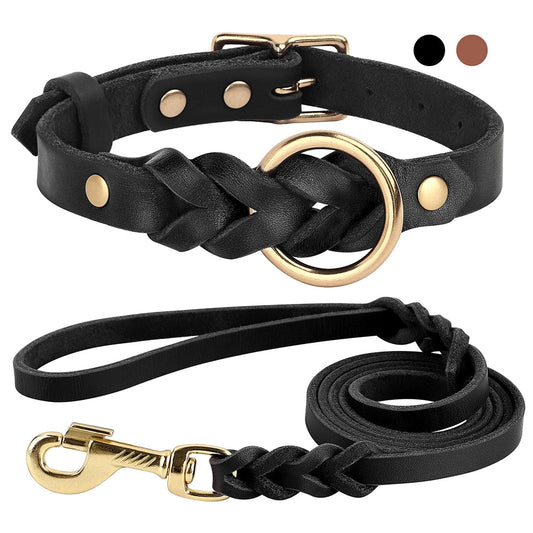 "I’m Fancy" - Pure Leather Dog Collar and Leash Set